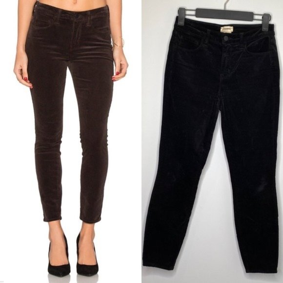 L’AGENCE Margot High Rise Corduroy Skinny Jeans in Lead Black - Picture 1 of 9